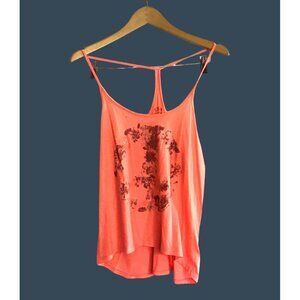MISS ME- WOMENS ORANGE GRAPHIC LIGHT WEIGHT TANK TOP SIZE MEDIUM